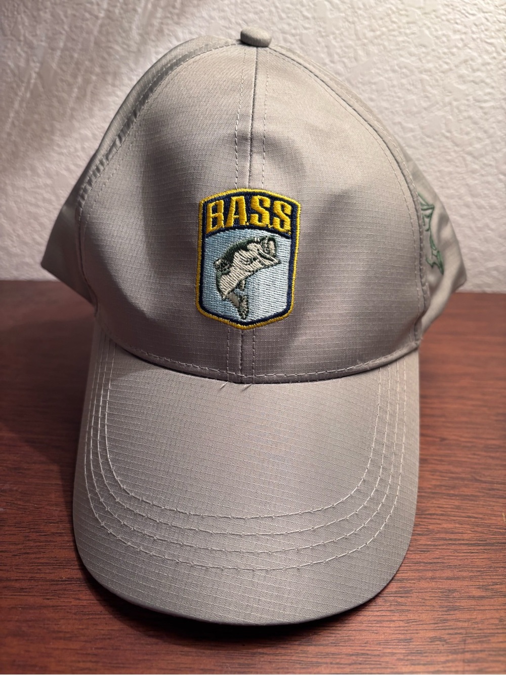 BASS Fishing Hat Gray Embroidered Fish Adjustable Cap